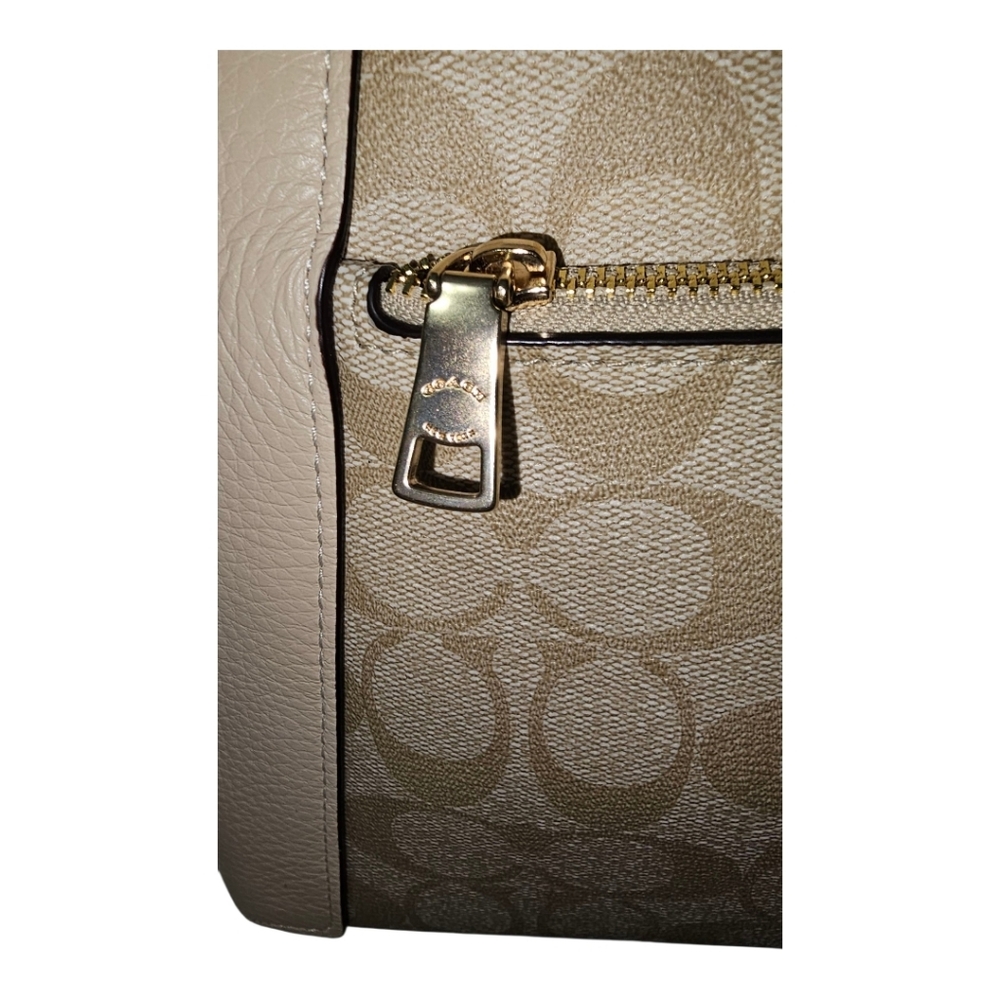 COACH Kacey Satchel/Crossbody Beige and Cream  with Faux Snake Skin  Handles - Picture 6 of 12